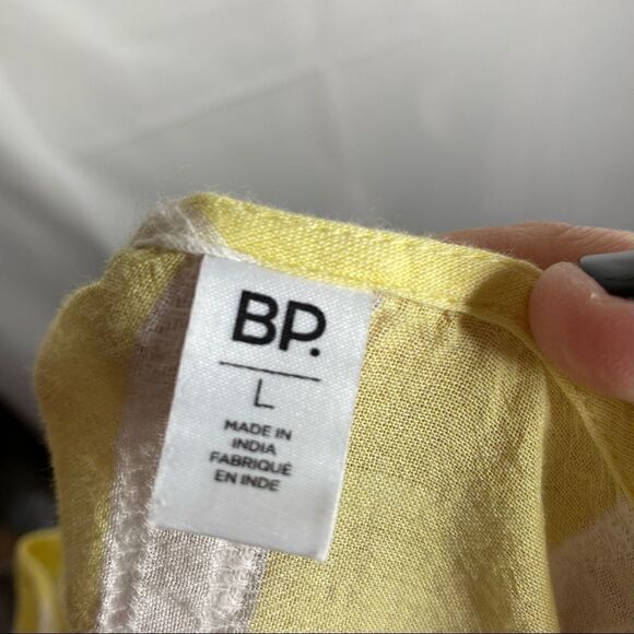 BP Womens Yellow Striped Top Size Large Tie Back Short Sleeve Flutter - Picture 4 of 7